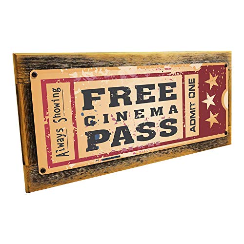 Product Cover OMSC Framed Home Cinema Metal Sign Mounted on Rustic, Weathered Wood