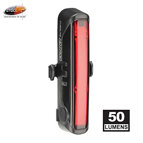 Product Cover CYGOLITE Hotrod - 50 Lumen Bike Tail Light - 6 Night & Daytime Modes- Wide Glowing LEDs- Compact & Sleek- IP64 Water Resistant- Sturdy Flexible Mount- USB Rechargeable- Great for Busy Roads