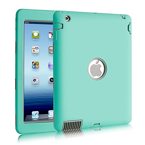Product Cover iPad 2 Case,iPad 3 Case,iPad 4 Case,BENTOBEN Heavy Duty Rugged Shock-Absorption/High Impact Resistant Hybrid Three Layer Armor Full Body Protective Case Cover for iPad 2/3/4 Retina (Cyan&Grey)
