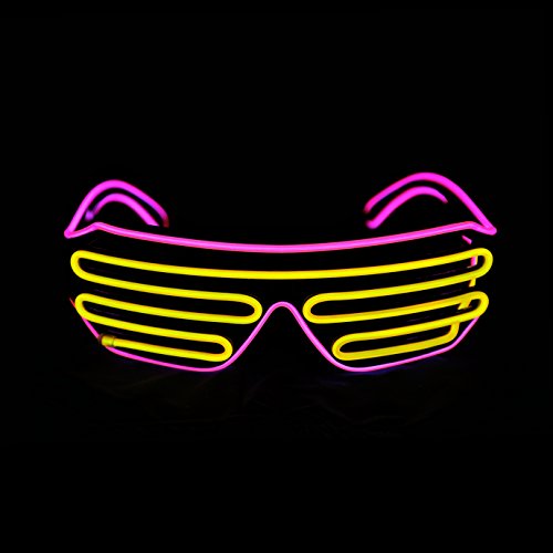 Product Cover PINFOX Light Up Shutter Neon Rave Flashing Glasses El Wire LED Sunglasses Glow Costumes for Party, 80s, EDM RB03 (Pink - Yellow)