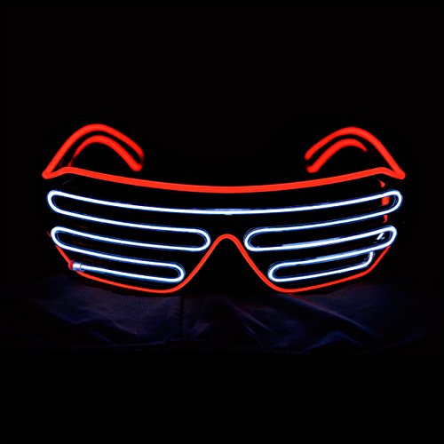 Product Cover PINFOX Shutter El Wire Neon Rave Glasses Flashing LED Sunglasses Light Up Costumes for 80s, EDM, Party RB03 (Red + White)