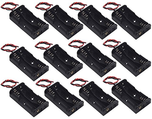Product Cover WAYLLSHINE 12 Pcs/1 Dozen 2 x 1.5V AA Battery Holder Case Box Black Wire Leads