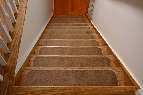 Product Cover Comfy Stair Tread Treads Indoor Skid Slip Resistant Carpet Stair Tread Treads Machine Washable 8 ½ inch x 30 inch (Set of 13, Beige)