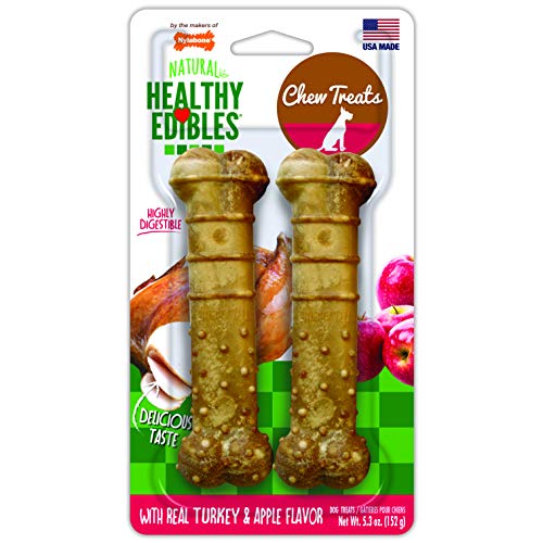 Product Cover Nylabone Healthy Edibles Turkey & Apple Flavored Dog Treats | All Natural Grain Free Dog Treats Made In the USA Only | Small and Large Dog Chew Treats | 2 Count