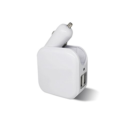Product Cover 2-in-1 Compact Dual USB Wall Charger and Car Charger 5V 2.1A Fast Charging AC DC Home/Travel Charger for 7 / 6s / 6 / Plus, Pad, Samsung Galaxy and More - White