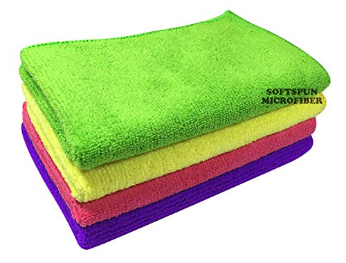 Product Cover SOFTSPUN Microfiber Cloth - 4 pcs - 30x40 cms - 340 GSM Multicolor - Thick Lint & Streak-Free Multipurpose Cloths - Automotive Microfibre Towels for Car Bike Cleaning Polishing Washing & Detailing