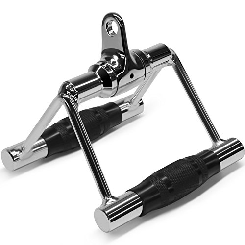 Product Cover Yes4All Seated Row Double D Handle Cable Attachment - Double D Grip / Double Row Handle for Cable Attachment - 360° Steel Swivel (Chrome, Rubber)