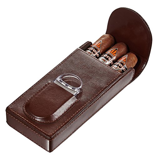 Product Cover Visol Caldwell Dark Brown Leather Cigar Case with Cigar Cutter