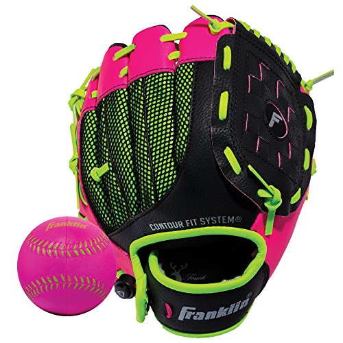 Product Cover Franklin Sports Teeball Glove - Left and Right Handed Youth Fielding Glove - Neo-Grip - Synthetic Leather Baseball Glove - 9.0 Inch Right Hand Throw - Ready To Play Glove with Ball - Pink