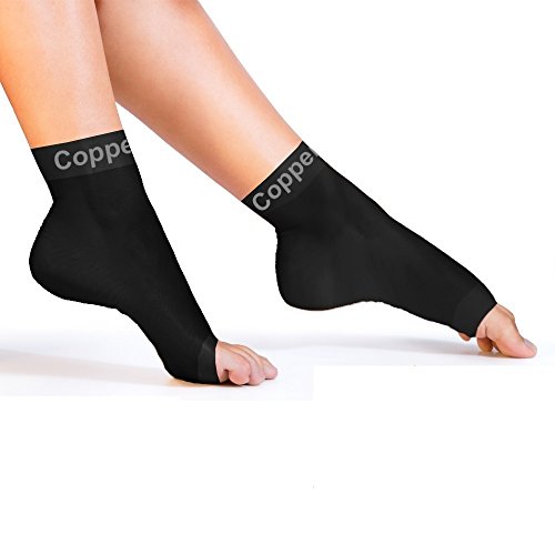 Product Cover Copper Compression Recovery Foot Sleeves - Ankle and Plantar Fasciitis Support Socks. Guaranteed Highest Copper Planter Fasciitis Sock, Arch Support, Ankle Sleeve. 1 Pair. Feet Swelling Brace, Pain