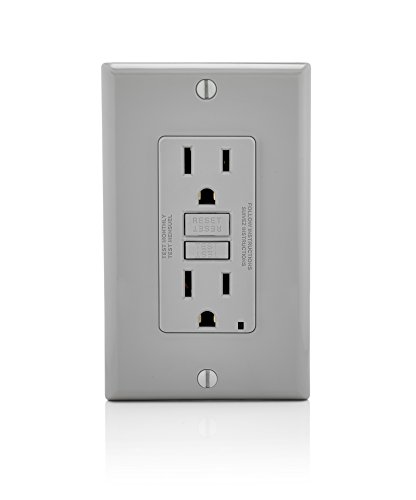 Product Cover Leviton GFNT1-GY Self-Test SmartlockPro Slim GFCI Non-Tamper-Resistant Receptacle with LED Indicator, Wallplate Included, 15-Amp, Gray
