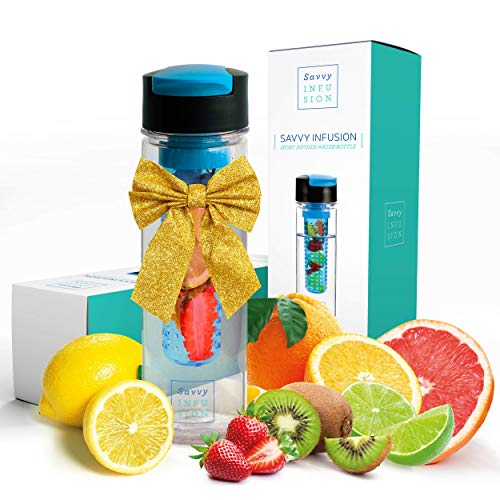 Product Cover Savvy Infusion Flip Top Fruit Infuser Water Bottle - 24 Ounce - Unique Leak Proof Lid - Great Gifts for Women - Includes Bonus Infused Water Recipe eBook