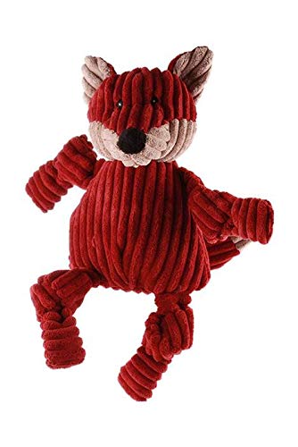 Product Cover HuggleHounds Plush Corduroy Durable Squeaky Knottie, Dog Toy, Great Dog Toys  for Aggressive Chewers, Fox, Large