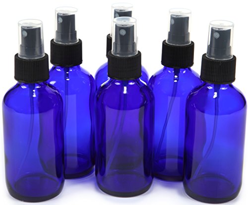 Product Cover 6, Cobalt Blue, 4 oz Glass Bottles, with Black Fine Mist Sprayer