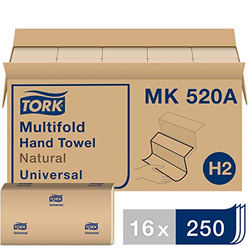 Product Cover Tork Universal Multifold Paper Towel H2, Disposable Hand Towel MK520A, 100% Recycled Fibers, 1-Ply, Natural - 16 x 250 Sheets