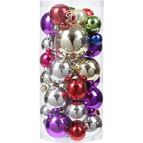 Product Cover Sea Team Classic Various Sizes Barrel Plating Glaze Finish Solid Color Christmas Balls Ornaments Set Multicolor-choice Festive Hanging Ornaments in Size of 1.57