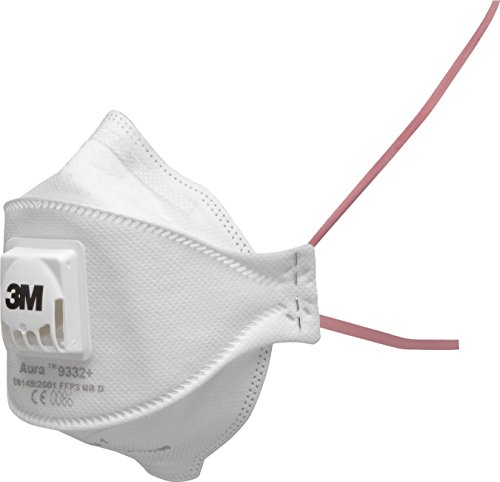 Product Cover 3M Aura Flat Fold Face Mask Disposable Dust, Mist, Fume Respirator, FFP3, Valved, 9332+ (1 Mask)