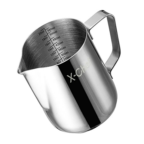 Product Cover Milk Frothing Pitcher, X-Chef Stainless Steel Creamer Frothing Pitcher 20 oz (600 ml)