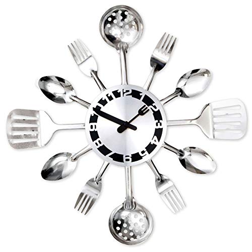 Product Cover Bits and Pieces - Contemporary Kitchen Utensil Clock-Silver-Toned Forks, Spoons, Spatulas Wall Clock - Kitchen Décor, Unique Fun Gift