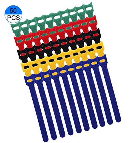Product Cover 50 PCS Reusable Hook and Loop Fastening Cable Ties with Microfiber Cloth, 5 Color