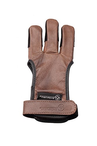 Product Cover ArcheryMax Handmade Brown Leather Three Finger Archery Gloves, Large