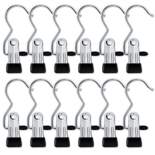 Product Cover IPOW 12 PCS Portable Laundry Hook Hanging Clothes Pins Stainless Steel Travel Home Clothing Boot Hanger Hold Clips