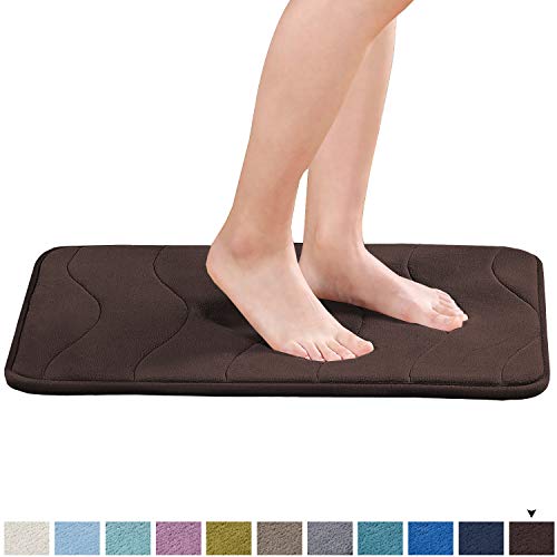 Product Cover Memory Foam Bath Mats Non-Slip Bathroom Rugs Water Absorbent Fast Dry Soft Comfortable Stylish (Brown, Waved Pattern, Size: W17 x L24)