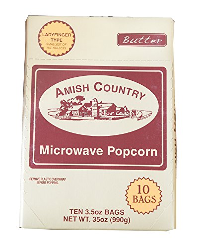 Product Cover Amish Country Popcorn - Old Fashioned Microwave Popcorn - Gluten Free, and Non GMO with Recipe Guide (Ladyfinger Butter, 10 Bags)
