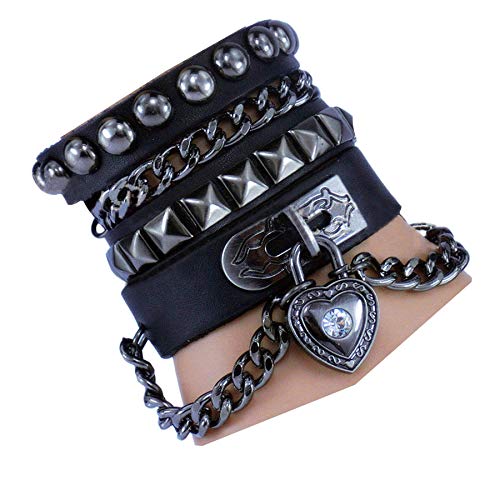 Product Cover Y-blue Multilayer Bracelet Fashion Punk Leather Woven Braided Cross Bangle Wrist Cuff Wristband (Black)
