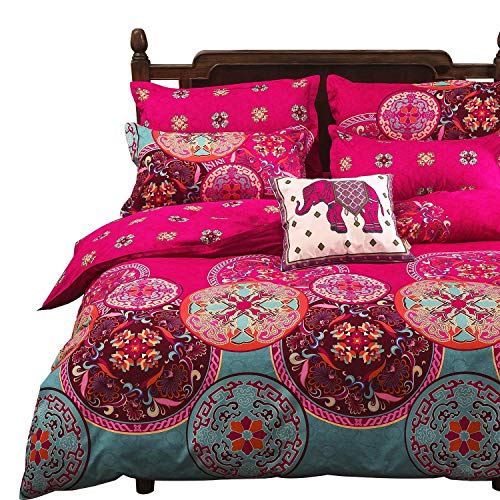 Product Cover Vaulia Lightweight Microfiber Duvet Cover Set, Bohemia Exotic Patterns Design, Bright Pink - Full/Queen Size