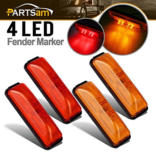Product Cover Partsam 4x Waterproof Amber/Red 4LED Side Marker Light for Trailer Truck Boat DC12V - Slim Waist