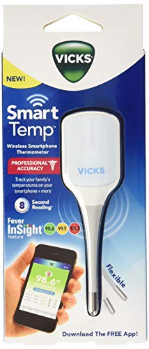 Product Cover Vicks Smart Temp Wireless Smartphone Thermometer 1 ea Smart Thermometer for Kids or Adults, for Rectal, Oral or Underarm Use, Free Downloadable App Tracks Fevers and Flu Symptoms