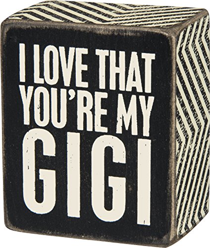 Product Cover Primitives by Kathy Small 2.5 x 3 Inch Wooden Box Sign I Love That Youre My GIGI For Grandma Nana, Black