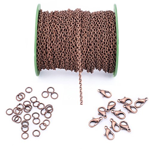 Product Cover 3X4mm 40feet Antique Copper Open Link Cable Chain Lobster Clasp Jump Ring for Necklace Jewelry Accessories DIY Making 12meter