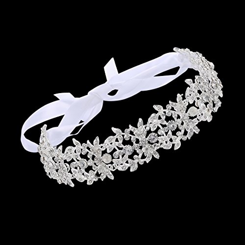 Product Cover BABEYOND Bridal Handmade Luxury Rhinestone Wedding Party Hairband Hair Band Austrian Crystal Floral Leaf with Lace Ribbon