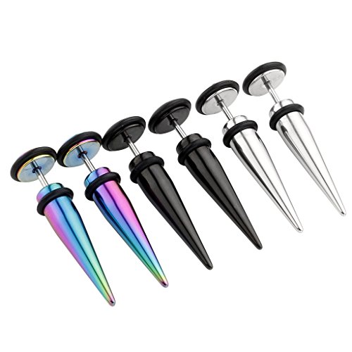Product Cover Jovivi 6pcs Mixed Colors 16G Punk Stainless Steel Taper with O Ring Fake Cheater Ear Plug Earrings Look 4G 0G 00G Gauge