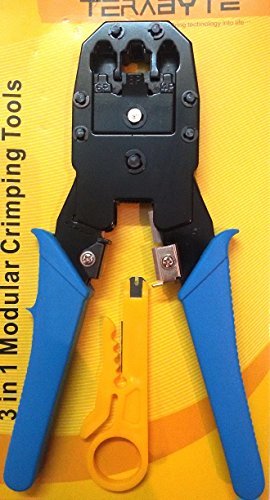 Product Cover Terabyte 3 in 1 Modular Crimping Tool for RJ45 RJ12 RJ11 UTP CAT5 LAN Cutter (Black)