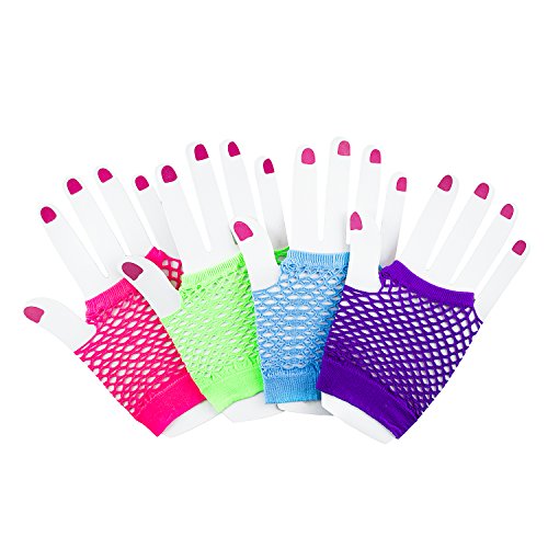 Product Cover Fingerless Fishnet Neon Gloves for Parties, Costumes (12pk)