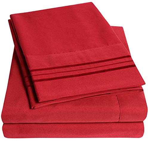 Product Cover 1500 Supreme Collection Bed Sheets Set - Luxury Hotel Style 4 Piece Extra Soft Sheet Set - Deep Pocket Wrinkle Free Hypoallergenic Bedding - Over 40+ Colors - King, Red