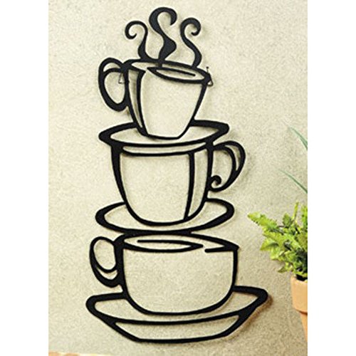 Product Cover Super Z Outlet Black Coffee Cup Silhouette Metal Wall Art for Home Decoration, Java Shops, Restaurants, Gifts