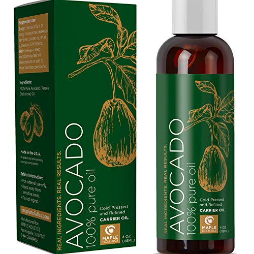 Product Cover 100% Pure Avocado Oil - Deep Tissue Moisturizer for Hair Face & Skin - Rich in Retinol & Vitamin E to Reduce Wrinkles - Supports Skin Rejuvenation & Hair Growth - 4 Oz - USA Made By Maple Holistics