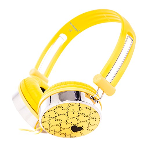Product Cover RockPapa Over Ear Love Hearts Headphones for Kids Boys Girls Childs Teens Adults, Adjustable Stereo Headphone for Surface iPod iPhone 6 iPad Mini iPad Air MacBook Tablets PC MP3 Yellow