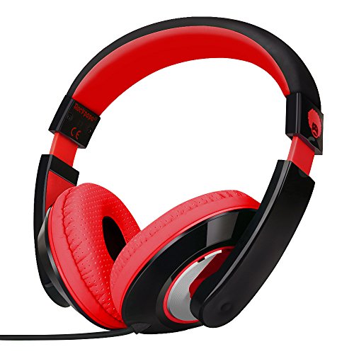 Product Cover RockPapa Over Ear Stereo Headphones Earphones for Adults Kids Childs Teens, Adjustable, Heavy Deep Bass for iPhone iPod iPad MacBook Surface MP3 DVD Smartphones Laptop (Black/Red)