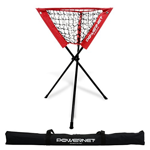 Product Cover PowerNet Baseball Softball Portable Batting Practice Ball Caddy (Red) | Use During Training and Drills | Save Your Back No More Bending | Holds up to 60 Baseballs | Instant Setup | Team Colors