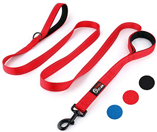 Product Cover Primal Pet Gear Dog Leash 8ft Long - RED - Traffic Padded Two Handle - Heavy Duty - Double Handles Lead for Control Safety Training - Leashes for Large Dogs or Medium Dogs - Dual Handles Leads