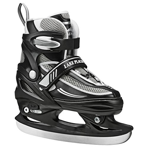 Product Cover Lake Placid Summit Boys Adjustable Ice Skate, Black/White, Large/5-8