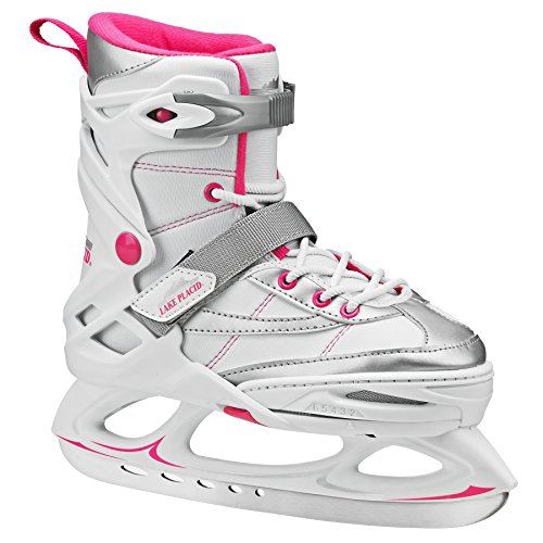 Product Cover Lake Placid Monarch Girls Adjustable Ice Skate, White/Pink, Medium/2-6