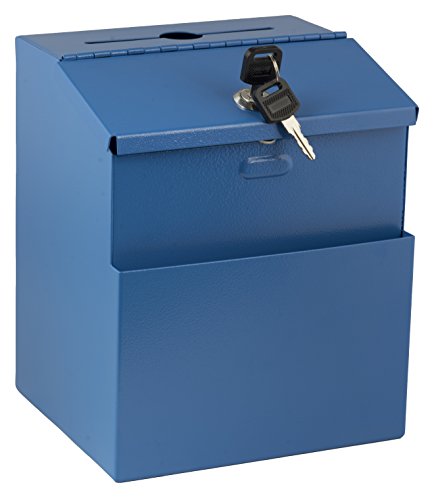 Product Cover Adir Wall Mountable Steel Suggestion Box with Lock - Donation Box - Collection Box - Ballot Box - Key Drop Box (Blue) with 25 Suggestion Cards