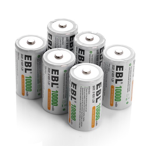 Product Cover EBL D Battery D Size Rechargeable Batteries 10,000mAh Ni-MH, Pack of 6 - ProCyco Technology