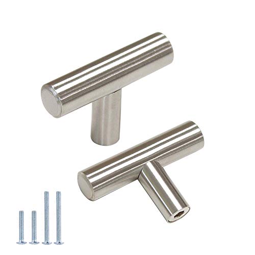 Product Cover Probrico (25 Pack) Euro Style T Bar Single Hole Brushed Nickel Cabinet Knobs, Stainless Steel Kitchen Cabinet Pulls Dresser Knobs, 2 Inch Total Length